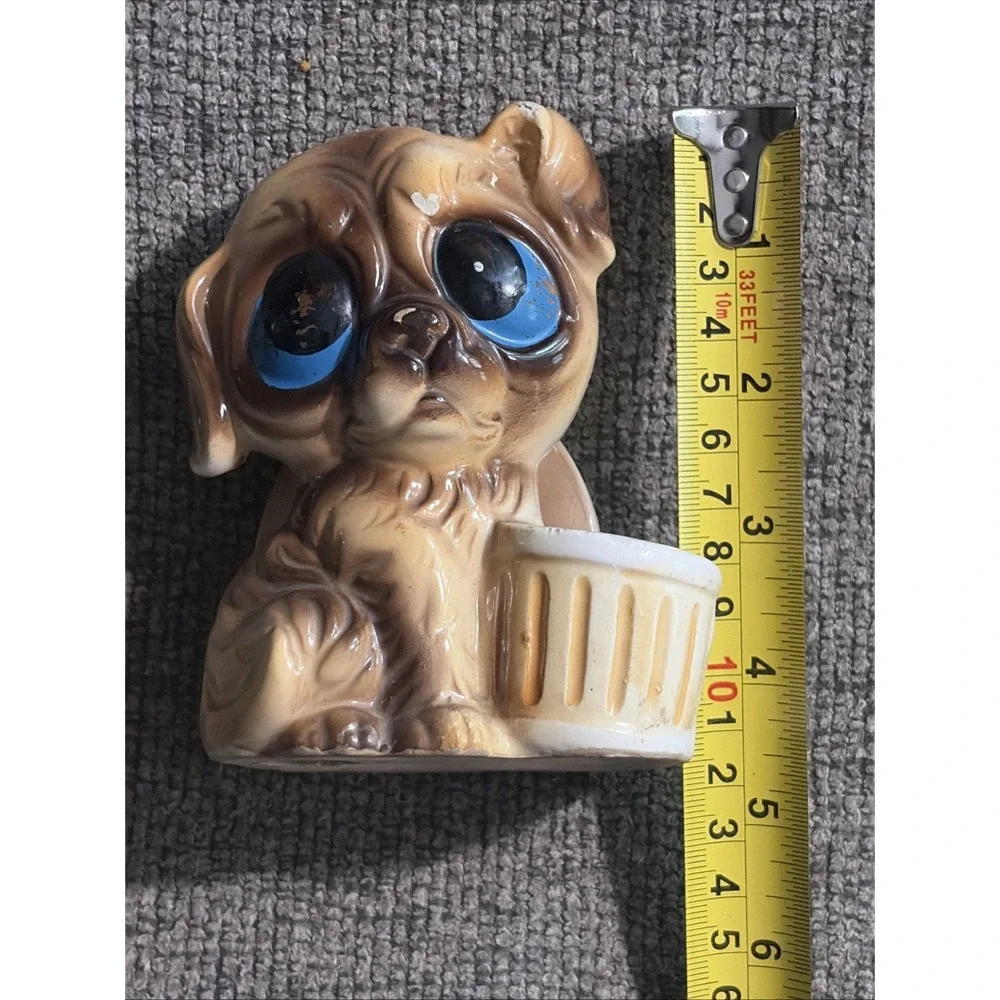 Vtg Big Eye Pity Puppy Dog Letter Holder Desk Acc. Made in Japan Ceramic 1960s